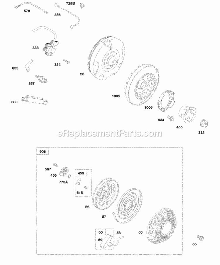 Flywheel Rewind Starter Ignition Diagram and Parts List for 246437-0084-B1  Briggs and Stratton Engine